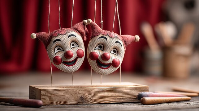 Miniature Theater Clown Masks for Comedy and Tragedy Display
