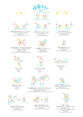 Naklejka premium 日本の入浴マナーガイド 多言語案内ポスター 温泉 銭湯 掲示板 Japanese bathhouse etiquette guide poster Hot spring Onsen Sento rules multilingual info