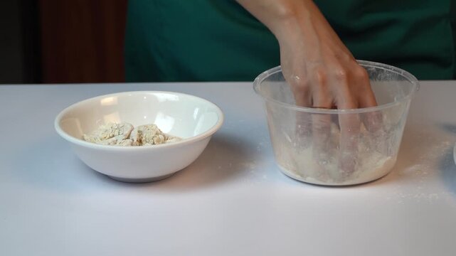 Chef Hands Kneading and Mixing Shrimp into Flour Dough for Deep Frying