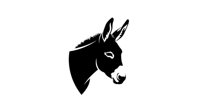 Black Silhouette of a Donkey Head, Isolated on White Background, Vector Art