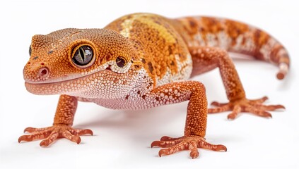 Fototapeta premium Gecko Lizard Full Body Close-Up with Detailed Scales and Skin Texture Isolated on White Background Hyperrealistic 8K Wildlife Portrait