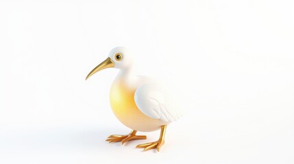 Fototapeta premium Stylized bird figure. Golden beak, feet. White body transitions to yellow. Clean background, simple design.