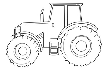 Obraz premium Line drawing of a farm tractor from side view.