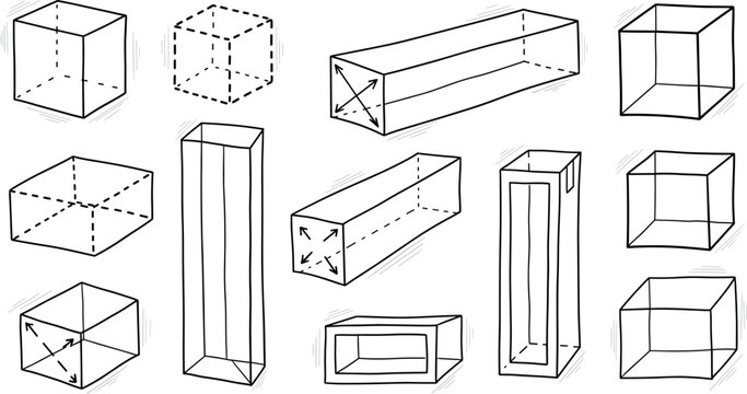 A collection of various 3D rectangular prism shapes and designs