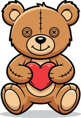 Obraz premium A cute cartoon teddy bear holding a red heart in its paws