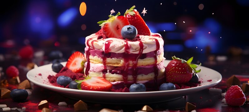Ton Tiramisu aux Fruits Rouges est un dessert frais et color&eacute; qui ressemble &agrave; une v&eacute;ritable &oelig;uvre d'art comestible ,generative AI