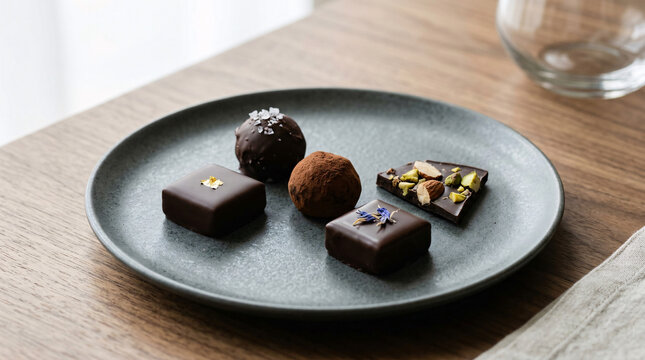 Chocolats raffin&eacute;s sur une assiette