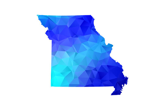 Missouri map - Polygon Style Vector Illustration in Blue Gradient, Low Poly Geometric Design, Isolated on White Background, Perfect for Infographics, Education, and Modern Presentations.