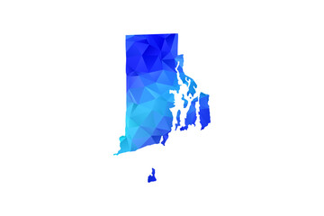 Fototapeta premium Rhode Island map - Polygon Style Vector Illustration in Blue Gradient, Low Poly Geometric Design, Isolated on White Background, Perfect for Infographics, Education, and Modern Presentations.