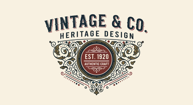 Vintage and Co Heritage Design Logo with Ornate Details.