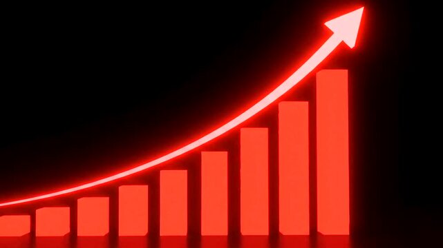 Red neon graph with rising arrow.