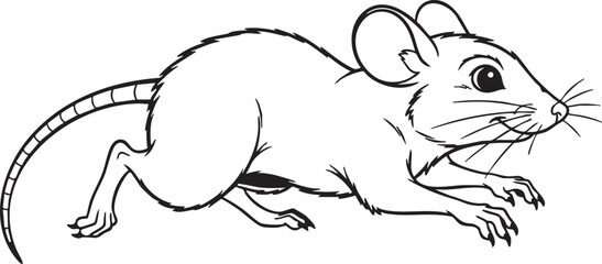 Fototapeta premium A black and white illustration of a mouse with big eyes and ears