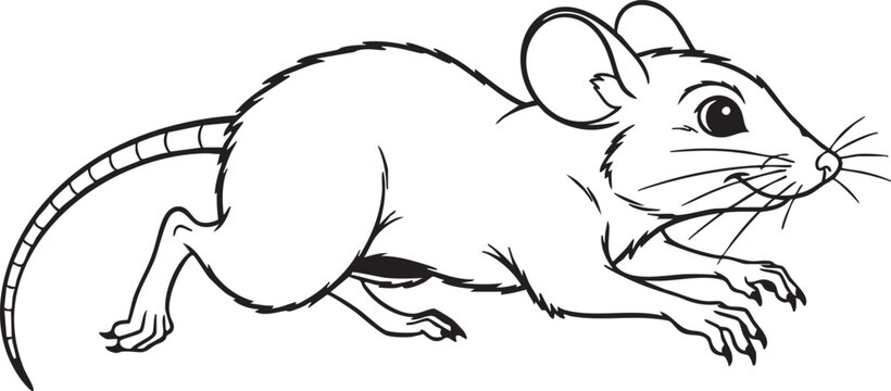 A black and white illustration of a mouse with big eyes and ears