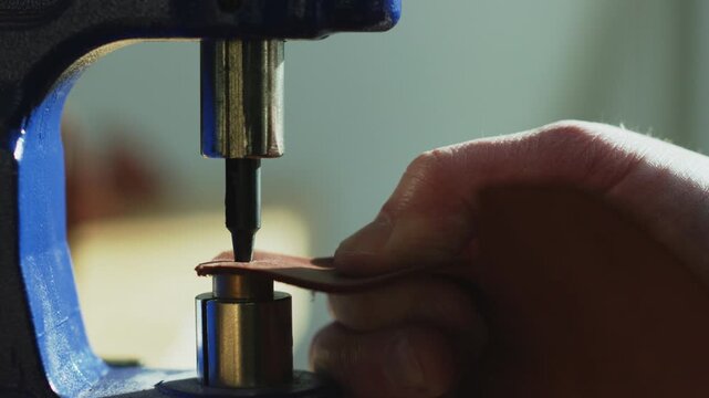 Leatherworker using hole punch press machine