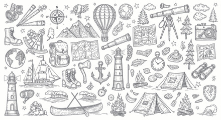 Obraz premium Vintage Travel and Adventure Sketch Collection.