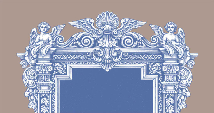 Vector vintage border frame engraving with retro ornament pattern in antique rococo victorian style decorative design