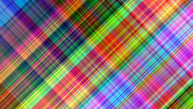 Diagonal plaid pattern with vibrant multicolored intersecting lines