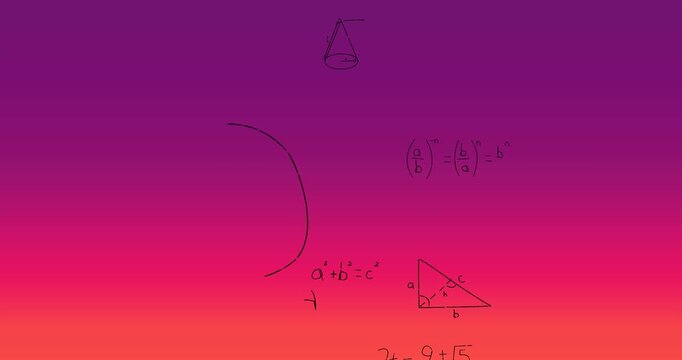 Animation of handwritten mathematical formulae over text on red background