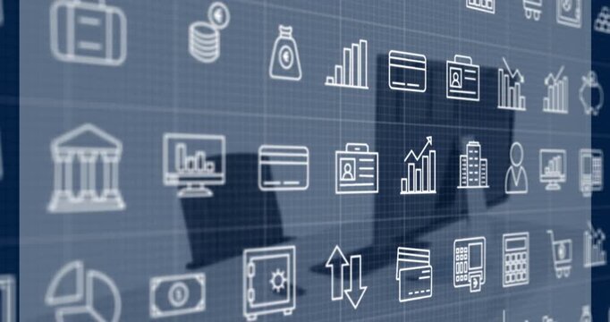 Animation of business icons over office