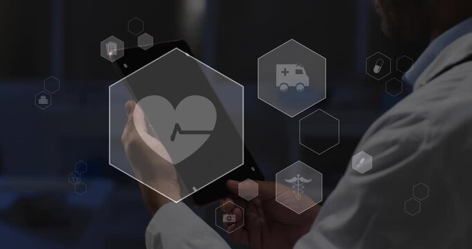 A doctor is using a tablet computer to have a video call consultation with a patient