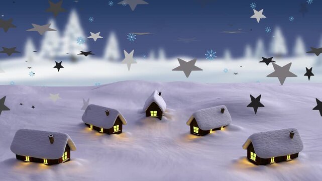 Animation of snow falling over christmas winter scenery