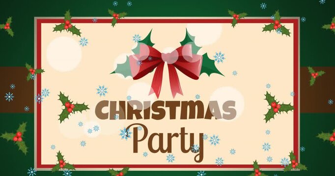 Animation of snow falling over christmas greetings text and decoration