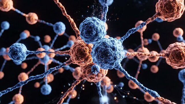 Virus particles and molecular structures.