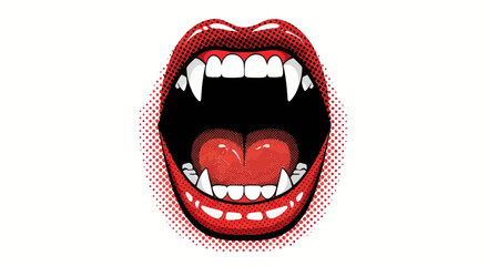 Naklejka premium Open Mouth Vampire Fangs Red Lips White Teeth Horror Halloween