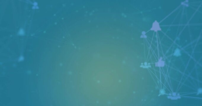 Animation of connected dots with connected icons globe over blue background