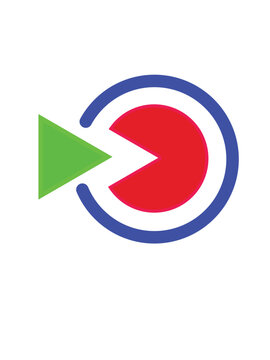 Abstract geometric logo design with a red circle, green triangle, and blue outline