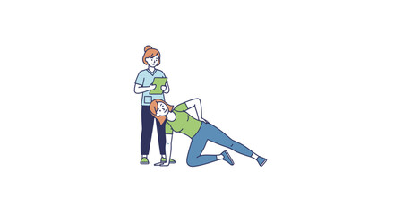 Fototapeta premium Female therapist assisting patient with side core exercise