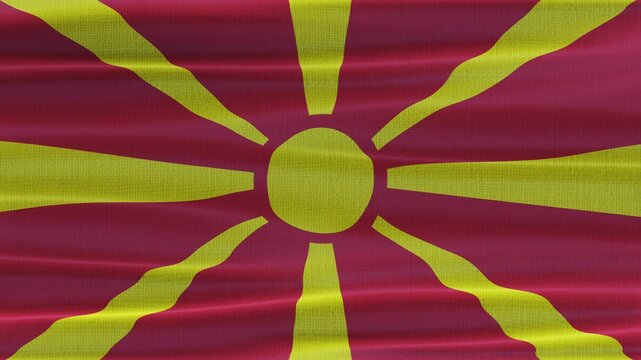 North Macedonia flag waving in the wind with high quality fabric texture