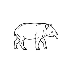 Obraz premium Line drawing of a tapir walking to the right on a white background.