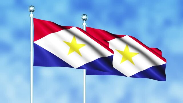 Saba National Flag Waving on Flagpole, Seamless Loop, Realistic 3D Animation