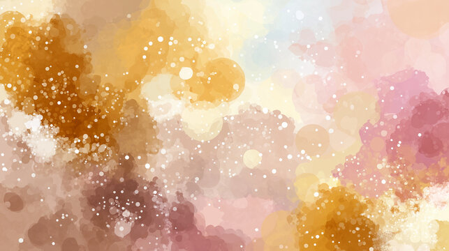 マスタードゴールドとワインレッドとピンクの水彩に白い輝きが散る豪華な背景素材