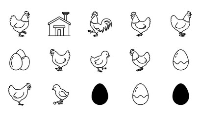 Modern chicken icon collection outline and silhouette poultry farm vector icons isolated on white background © Himu 
