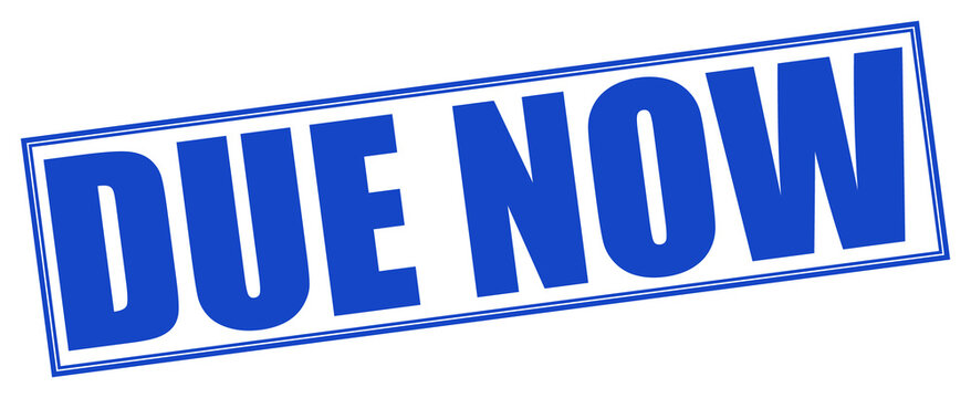 Blue due now stamp with bold capital letters and white border isolated on transparent background 