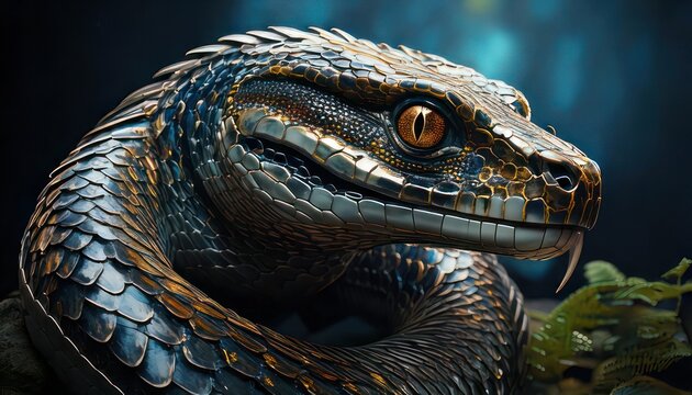 Detailed Snake Portrait - Captivating Reptilian Gaze in High Definition.