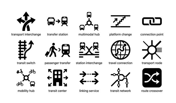 Symbols of public transport connectivity and transfer services