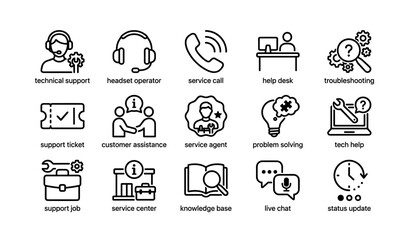 Fototapeta premium Icons representing technical support services and customer assistance tools