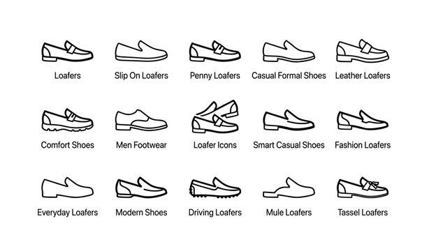 Variety of loafer styles for men: penny loafers, tassel loafers, smart casual footwear collection