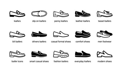 Obraz premium Men's loafers icons collection: stylish casual and formal shoe designs