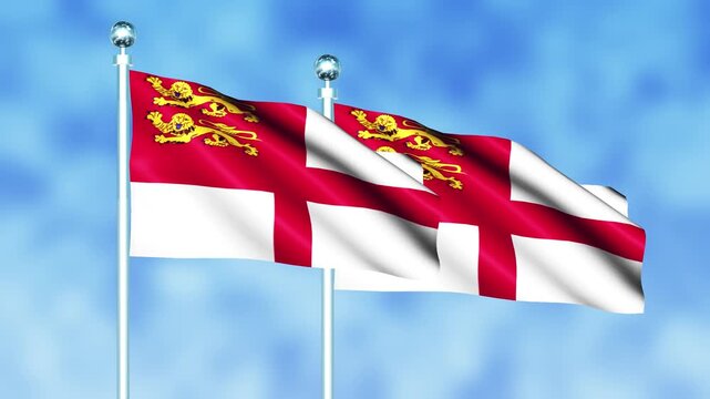 Sark National Flag Waving on Flagpole, Seamless Loop, Realistic 3D Animation
