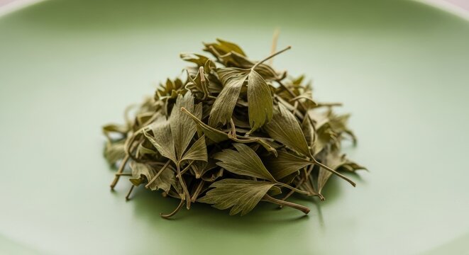Pile of Dried Green Herbal Leaves
