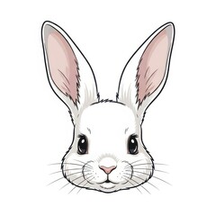 Fototapeta premium Cute white rabbit portrait shows the front view of a friendly bunny head.