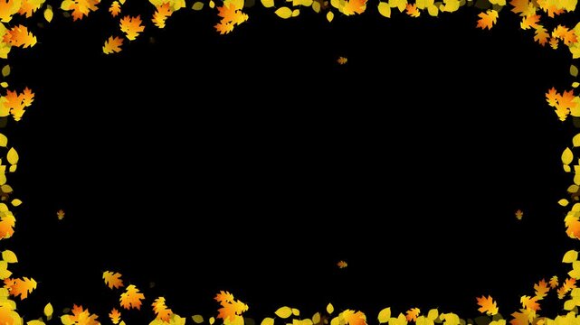 Fresh Autumn Leaves Particle Rectangle Frame Loop for Thanksgiving Video. Orange Autumn Maple Leaf Particle Glowing Border Loop on Alpha Channel. Autumn Maple Leaves Rectangle Frame Border Animation.