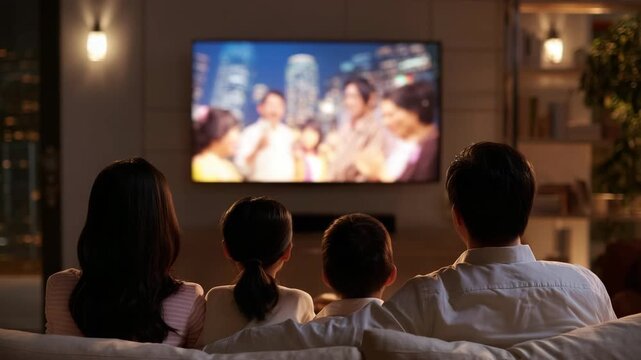 Family watching TV at home