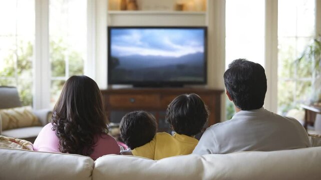 Family watching TV at home