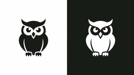 Fototapeta premium A wise black owl and its sharp white silhouette perched attentively on a clean contrasting background.