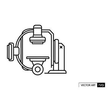 Line art illustration of c-arm x-ray machine, medical equipment